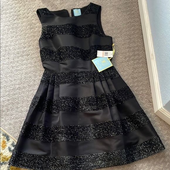 Elegant Black Striped  Dress - Picture 1 of 3